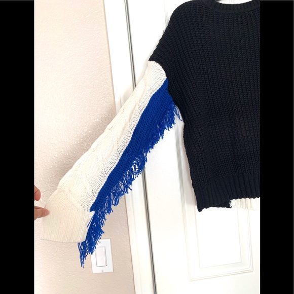 New Free Generation Fringe Sweater Cable Knit Blue White Black Colorblock Size M - Picture 14 of 16